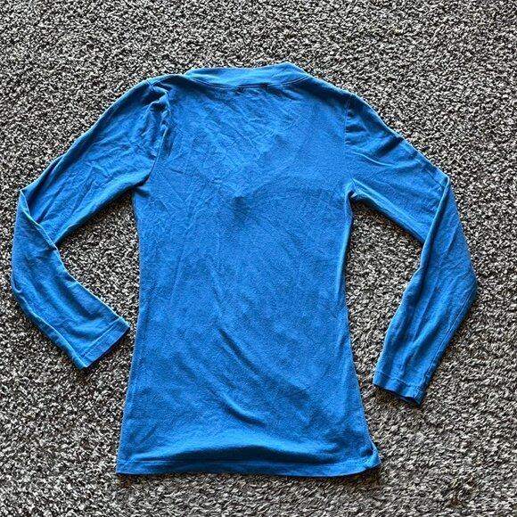 Y2K Wet Seal Shirt Womens Small Blue Long Sleeve Cotton Blend VNeck Twee Top - Picture 3 of 5